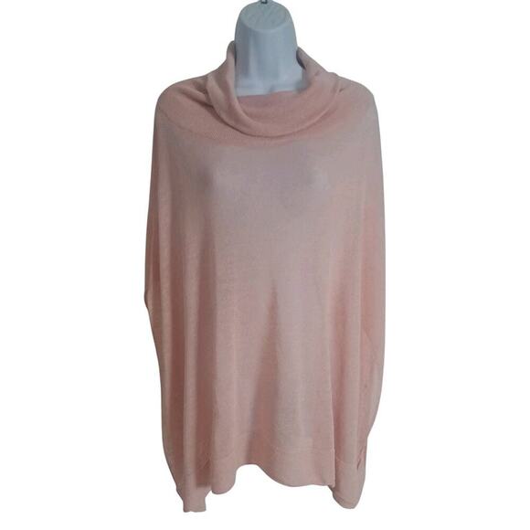Talbots Linen Cowl Neck Shawl Poncho Cover Knit Pink Old Money Quiet Luxury Sz M - Picture 1 of 7